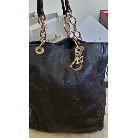 Lady Dior Large black Tote with silver chain handle and DIOR charm. - Picture 1 of 7